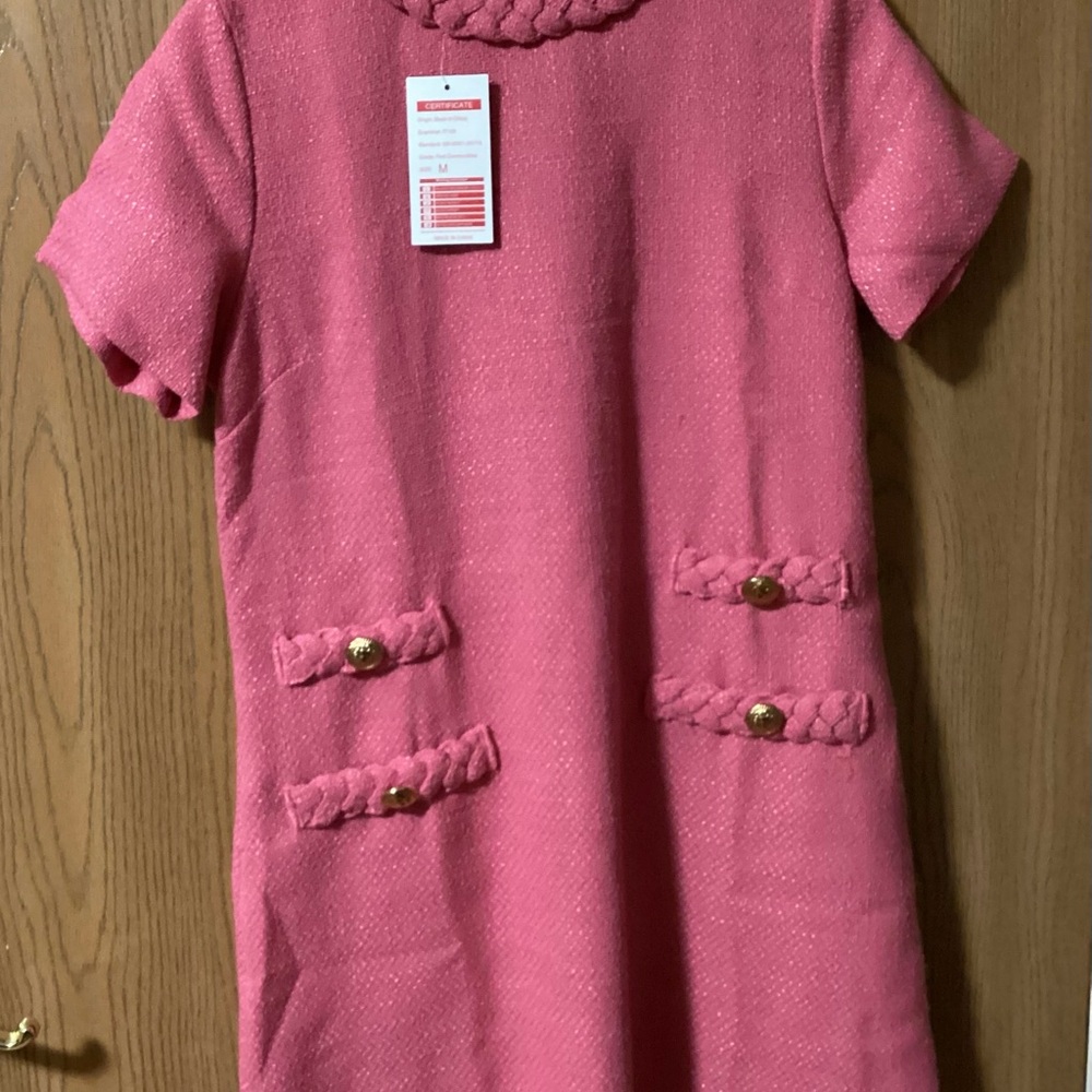 MIA Pink Braided Pocket Shift Dress with Gold Buttons